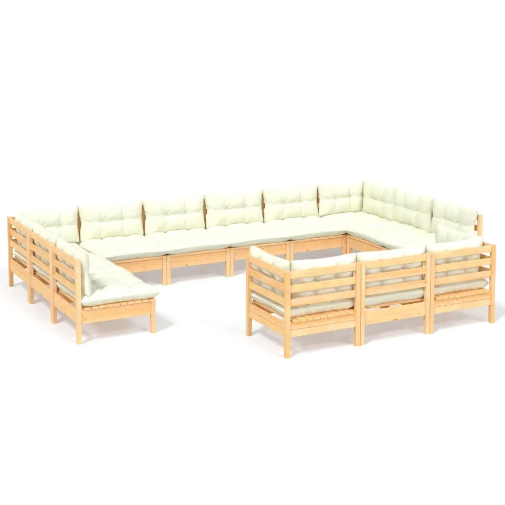 Set Salotto da Giardino 13pz con Cuscini Crema in Legno di Pino 3097283