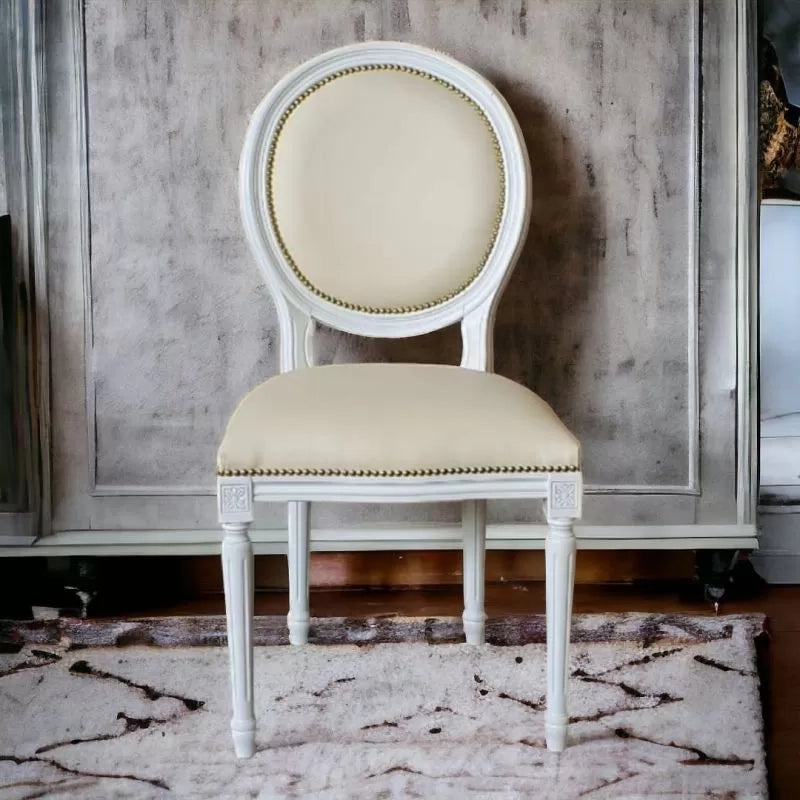 Sedia shabby legno imbottita ecopelle beige 50x47x100 - Mobili 2G