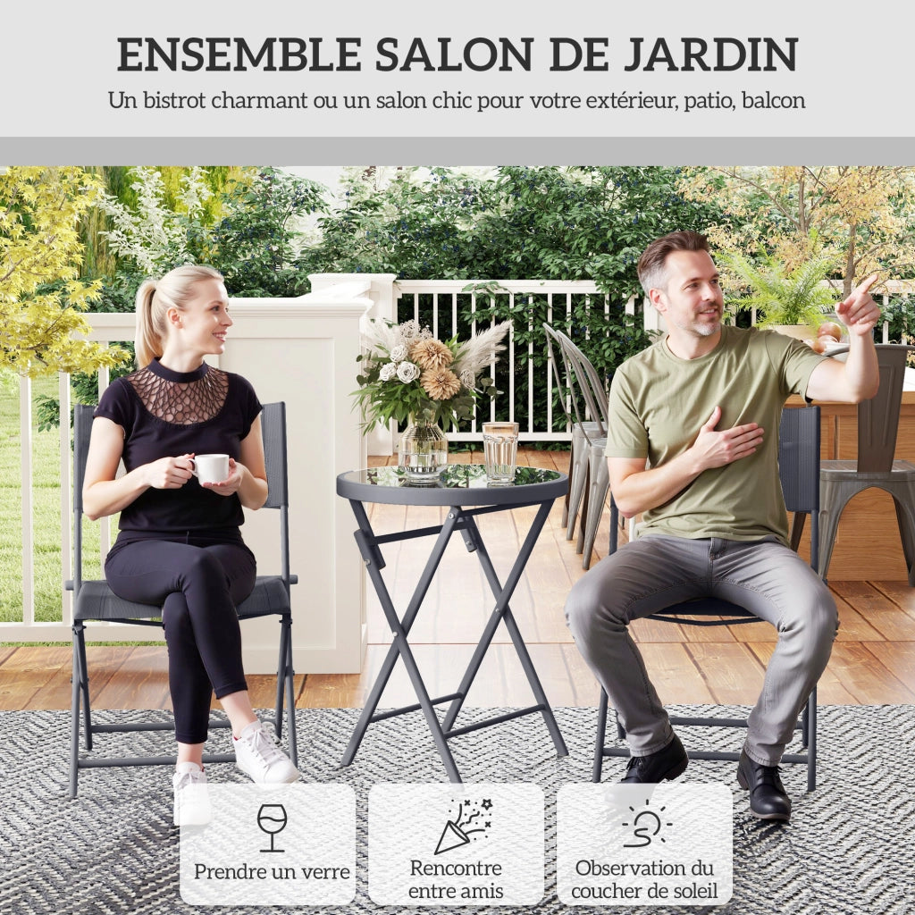 Set da bistrot pieghevole 3 pezzi, 2 sedie e 1 tavolo ¨C Zephmum ¨C Grigio