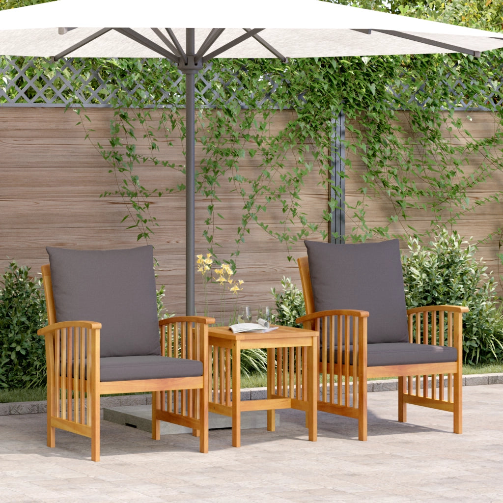 Set da Giardino 3 Pezzi con Cuscini in Legno Massello di Acacia