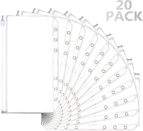 Ordinatori A6 in PVC, 20 pezzi, con cerniera per risparmio, kit per budget e contabilità, foglietti per planner, sacchetti e buste per contanti.
