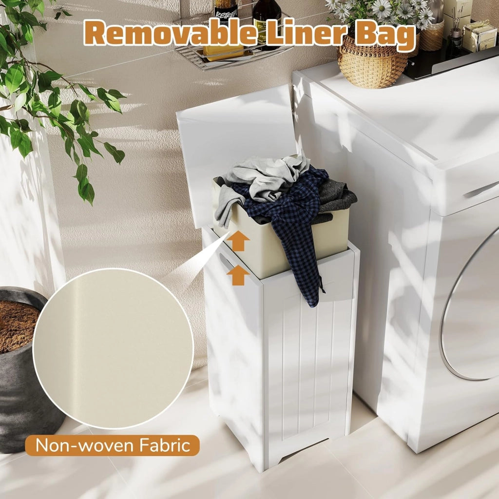 GIANETX Cesto Portabiancheria 34 L, Cesto Biancheria Sporca con Moperchio e Manico, con Parte Superiore per Riporre la Biancheria Sacco Rimovibile,per bagno, lavanderia, 30 x 30 x 61 cm, Bianco