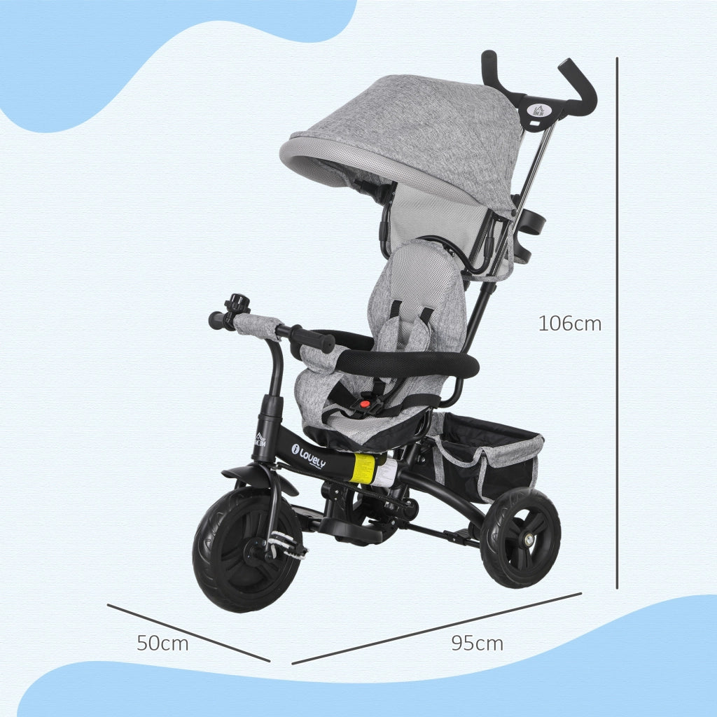 Triciclo per Bambini con Toldo e Cinturino di Sicurezza ¨C zephmum ¨C Grigio