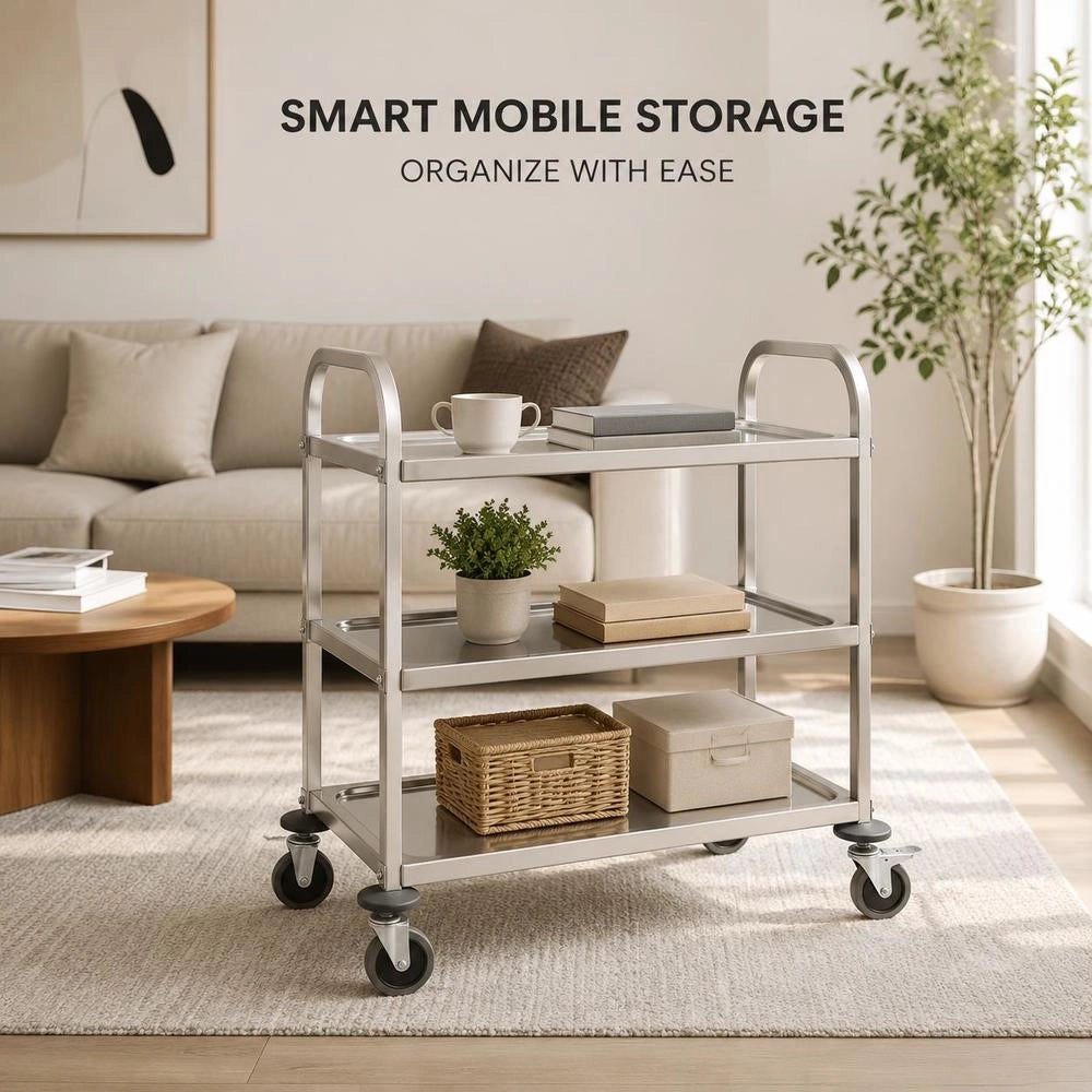 3-Tier Serving Trolley 96.5 X 55 X 90 Cm Stainless Steel