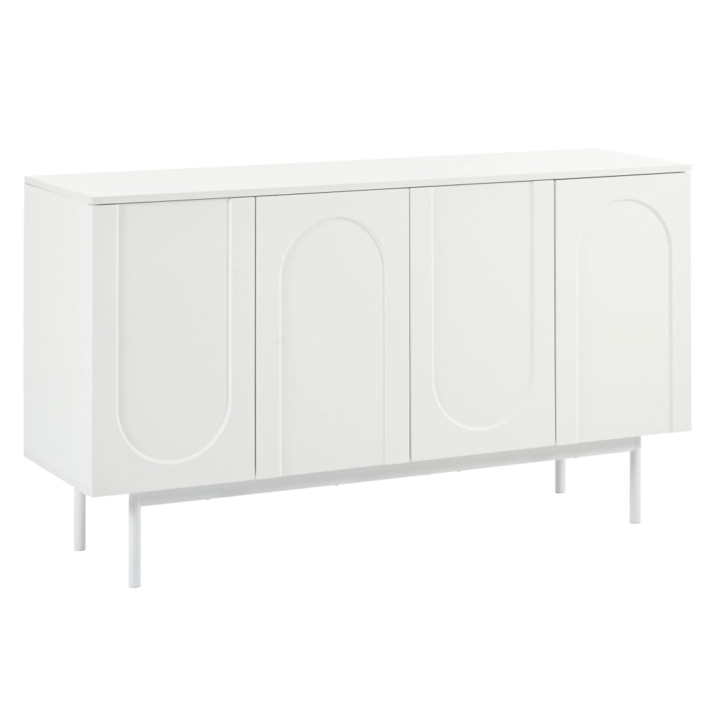 Credenza minimalista moderna - Zephmum- Bianco puro con 4 porte a motivo ad arco