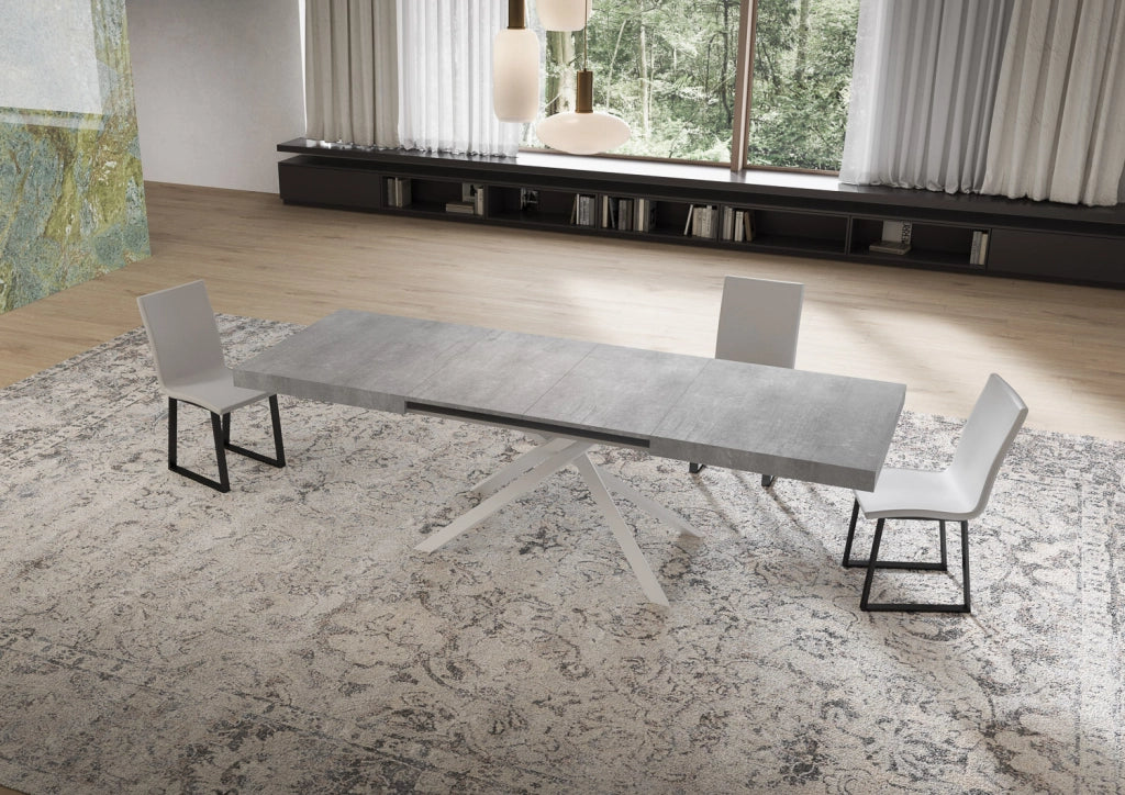 Tavolo allungabile 160/420x90 cm Niket cemento gambe bianche