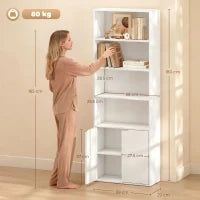 Libreria Moderna 4 Ripiani con Armadietto a 2 Ante in Legno, 59x29x180cm Bianca