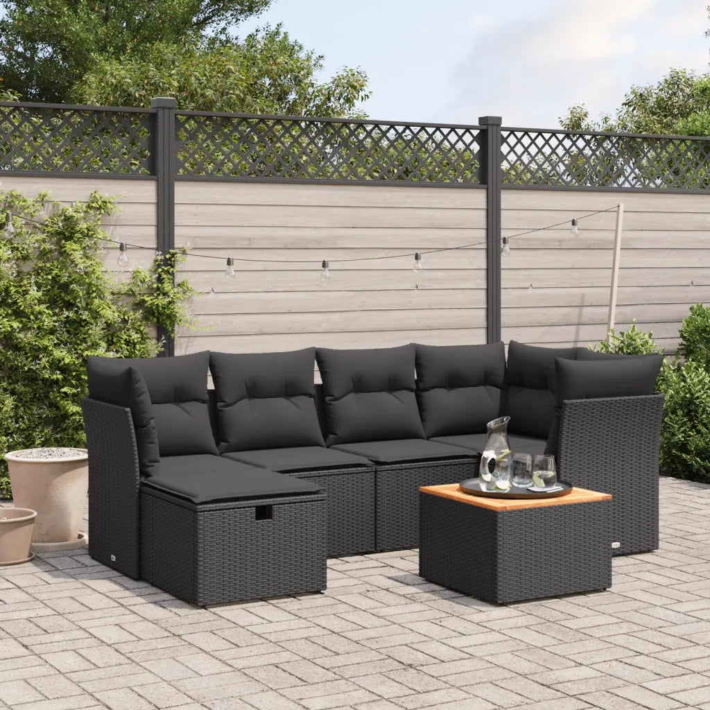 Set Divani da Giardino con Cuscini 7pz Nero Polyrattan