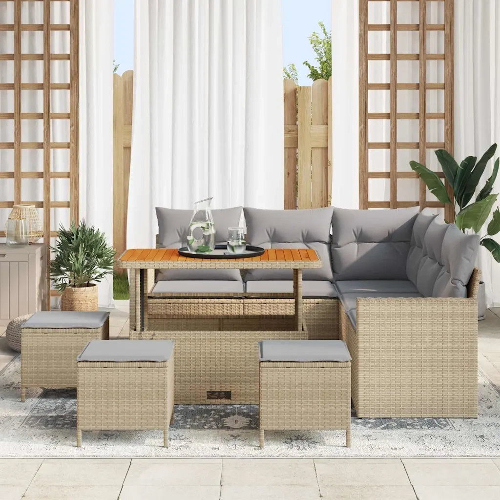 Set Divano da Giardino 9 pcs Beige polyrattan