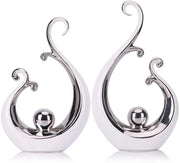 Bello e moderno oggetto decorativo in ceramica, arte abstracta, centro elegante - pannelli bianchi e argentati, decorazioni per tavolo da pranzo e libreria, tavolo salotto versatile, supporto per TV, arredamento per la casa