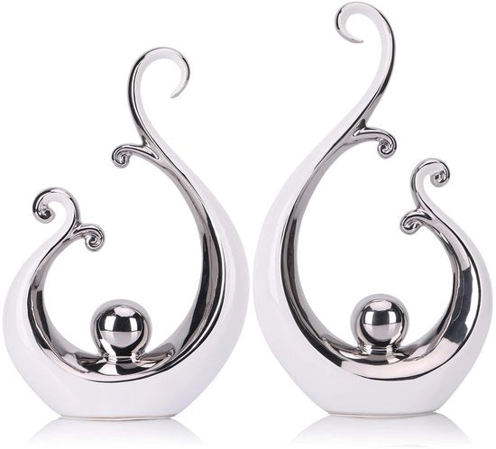 Bello e moderno oggetto decorativo in ceramica, arte abstracta, centro elegante - pannelli bianchi e argentati, decorazioni per tavolo da pranzo e libreria, tavolo salotto versatile, supporto per TV, arredamento per la casa