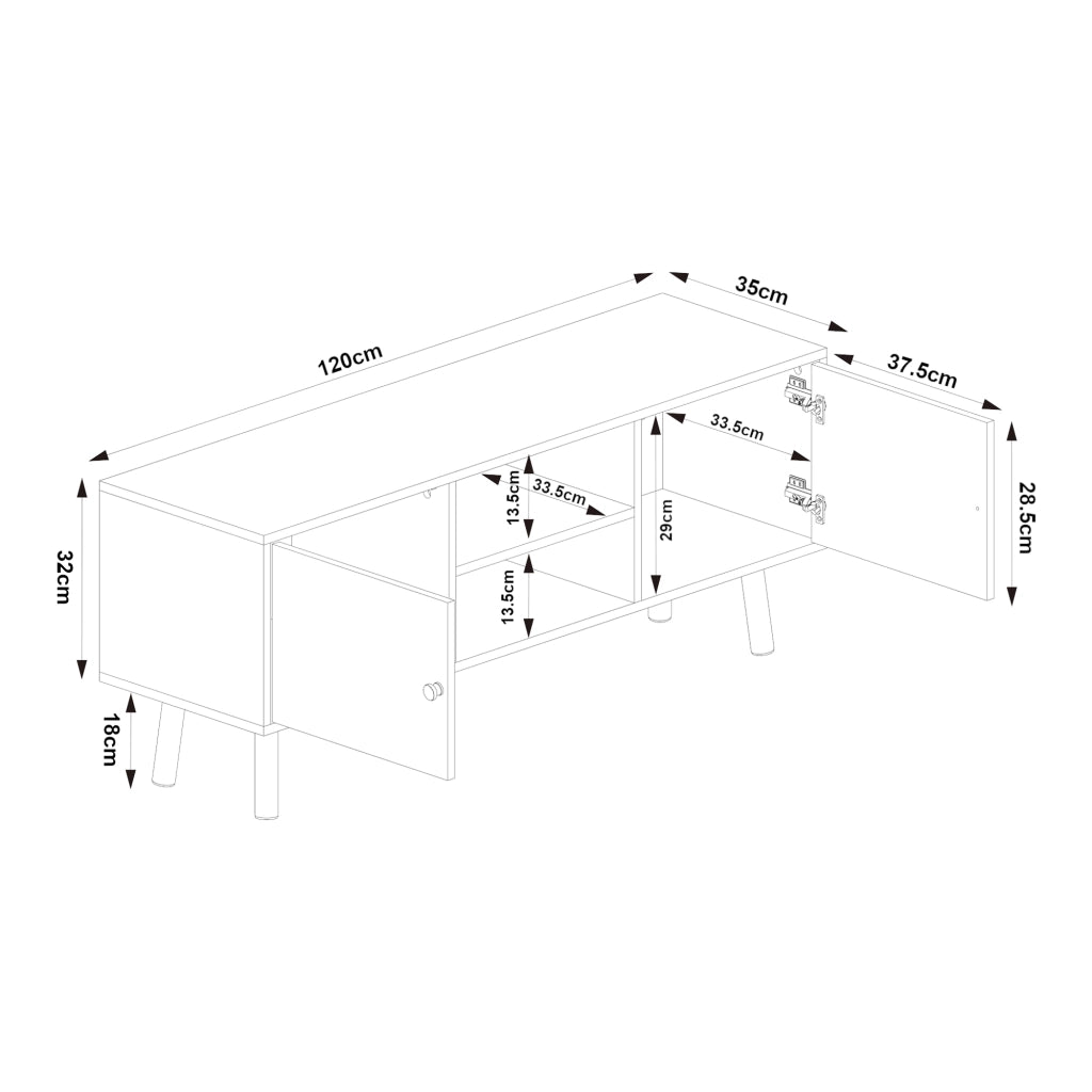 Mobile Porta TV Reyljand con 2 Ante 120x35x50 cm - Bianco / Effetto Legno Teak [en.casa]