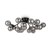 Plafoniera Contemporanea Dallas Metallo Nero 20 Luci Diffusori Fumè