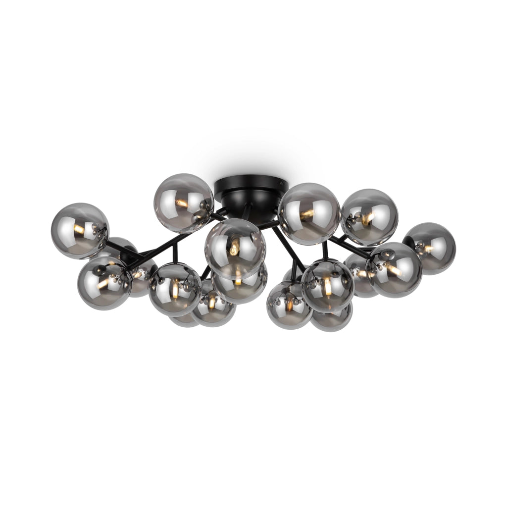 Plafoniera Contemporanea Dallas Metallo Nero 20 Luci Diffusori Fumè