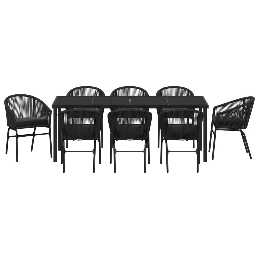 Set da Pranzo da Giardino 9 Pezzi Nero Rattan Polimerico