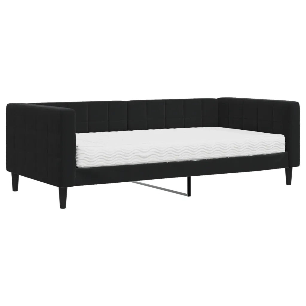 Divano Letto con Materasso Nero 90x190 cm in Velluto