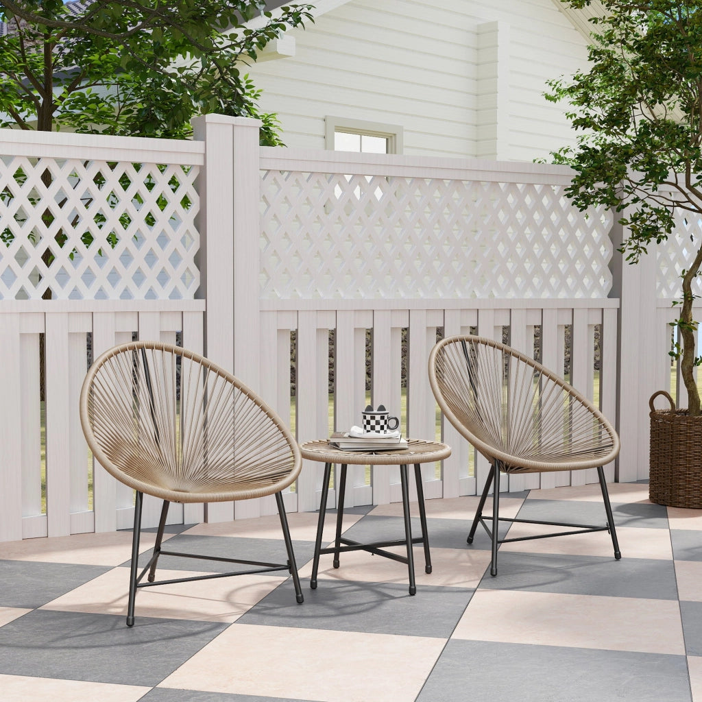 Set da Giardino 3 Pezzi con 2 Sedie con Cuscini e Tavolino da Caffè a Cilindro in Rattan PE Legno e Nero