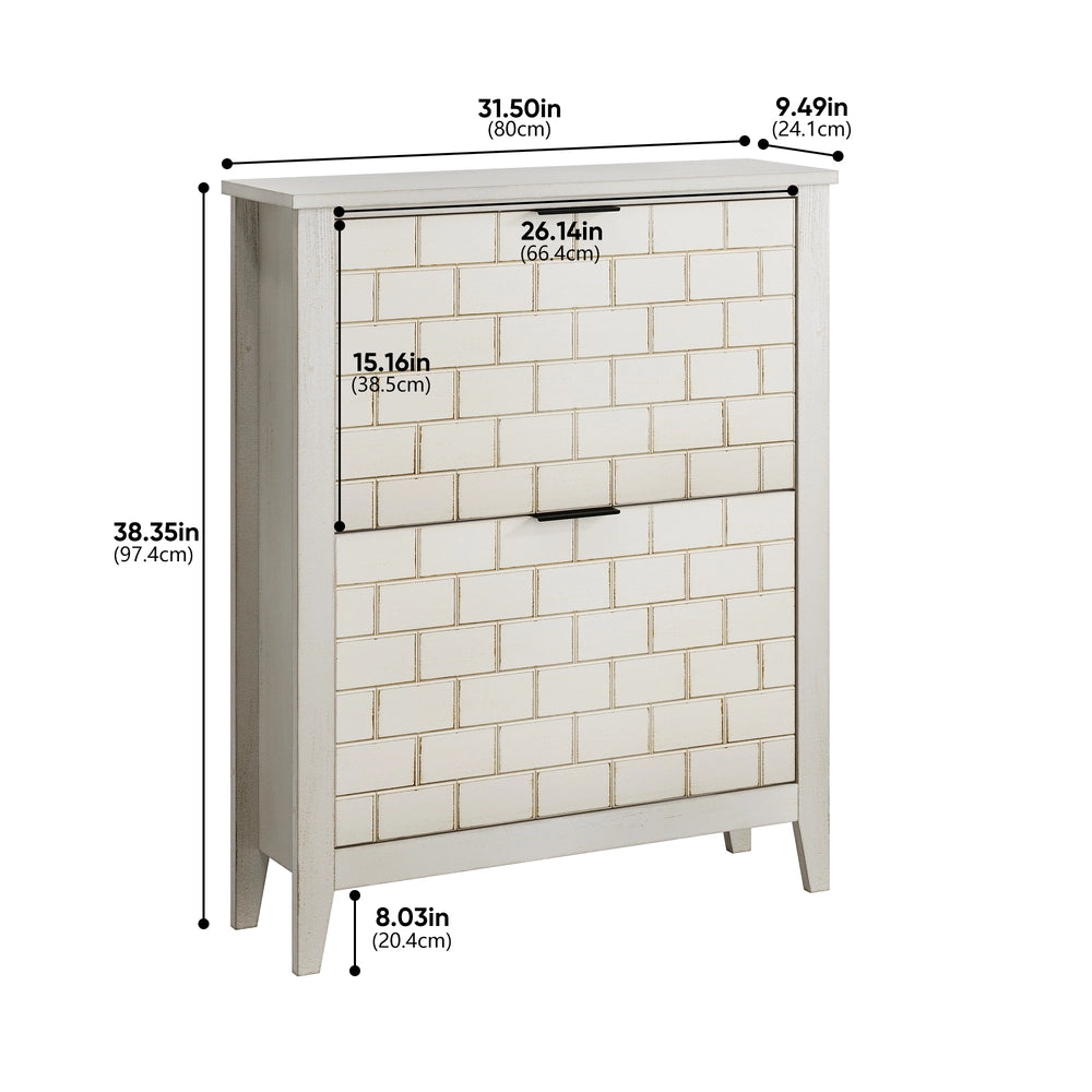 Scarpiera Vintage Bianca ¨C MINIMAL ¨C 2 Ante Ribaltabili, Ingresso, 80 cm