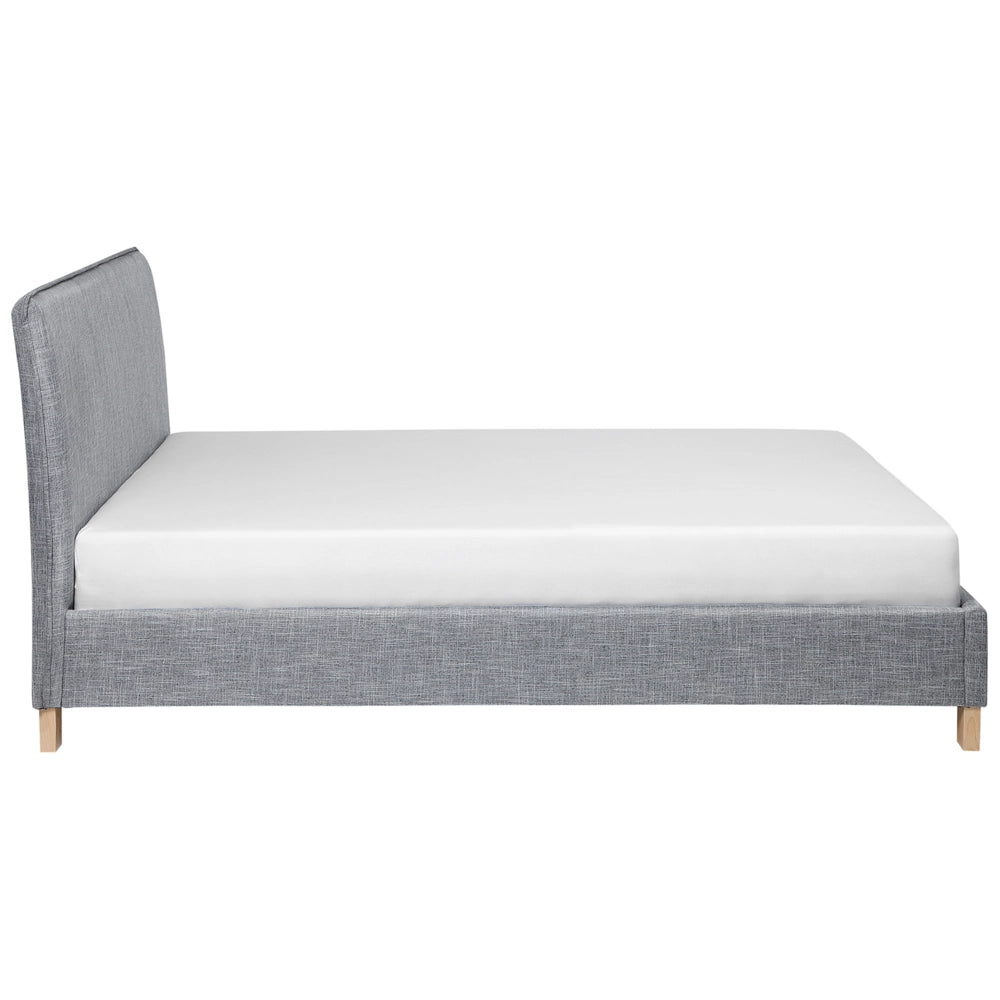 Letto rivestimento in tessuto grigio Gambe in legno 160 x 200 con doghe con testiera Stile scandinavo minimalista