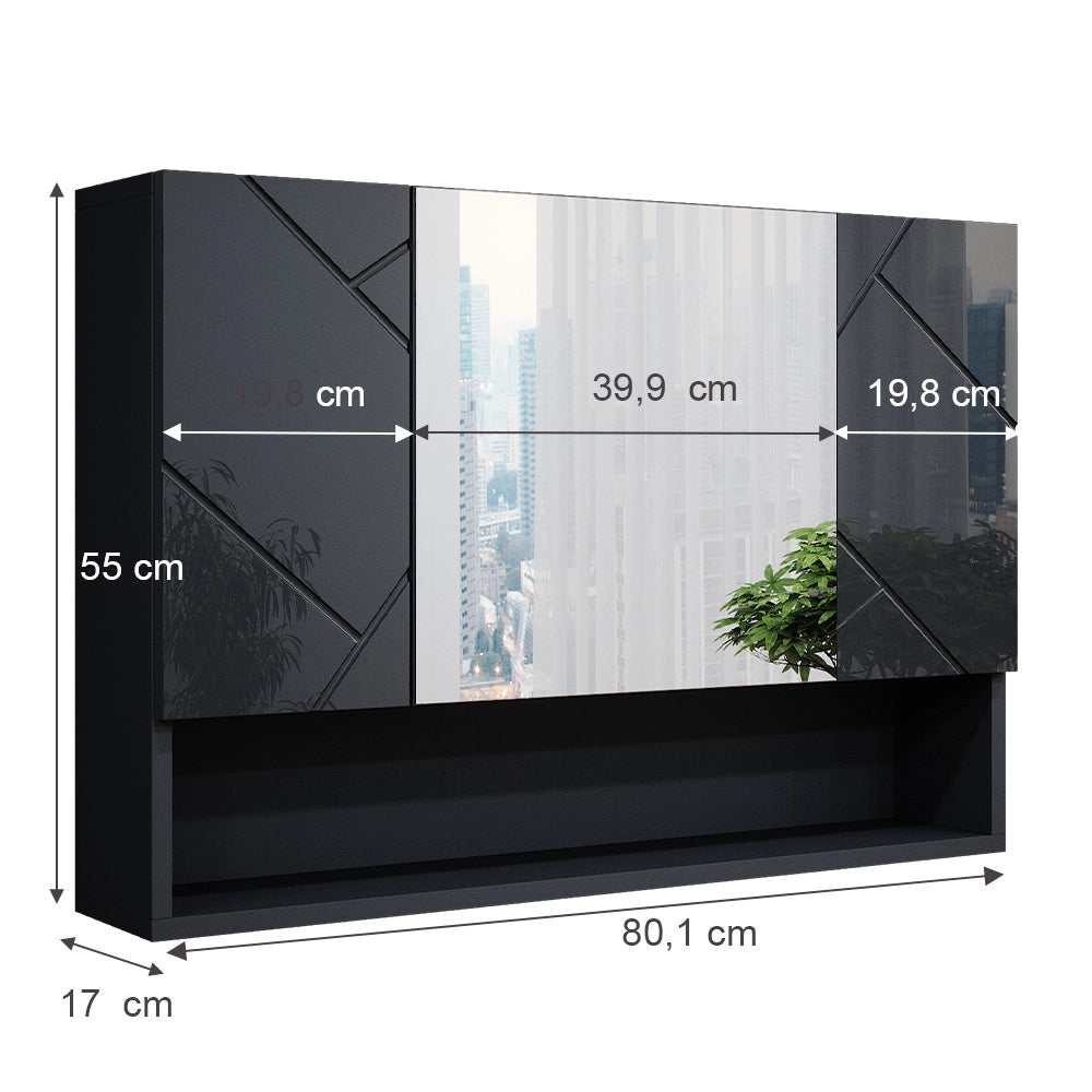 Vicco Specchio contenitore bagno Antracite lucido 80.1 x 55 cm