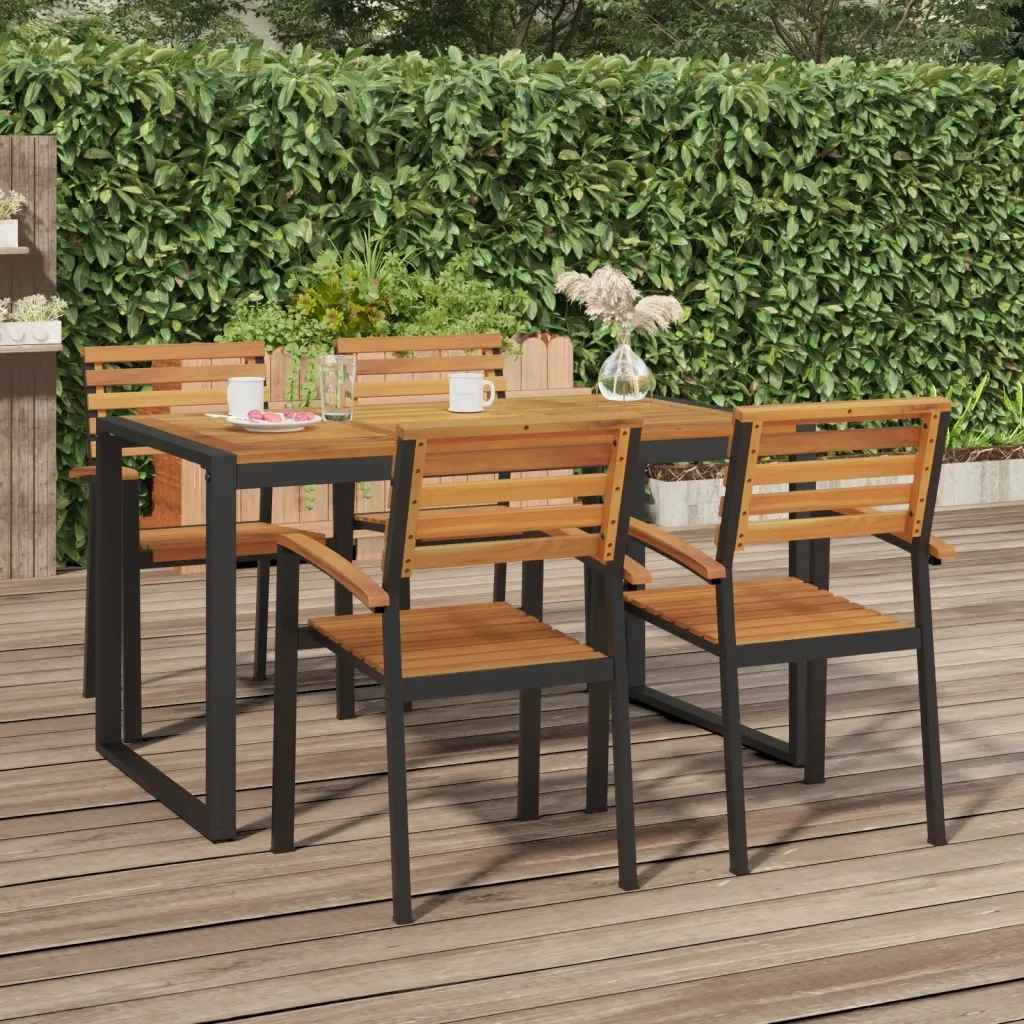 Sedie Giardino Impilabili 4 pz | Sedie da Esterno Legno Massello Acacia e Metallo