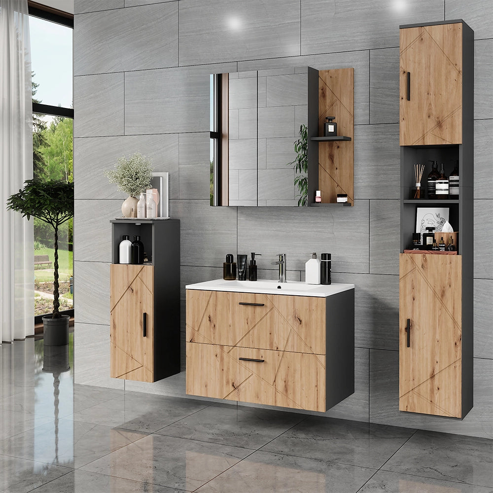 Vicco Set di mobili da bagno Antracite/Artisan 2 parti