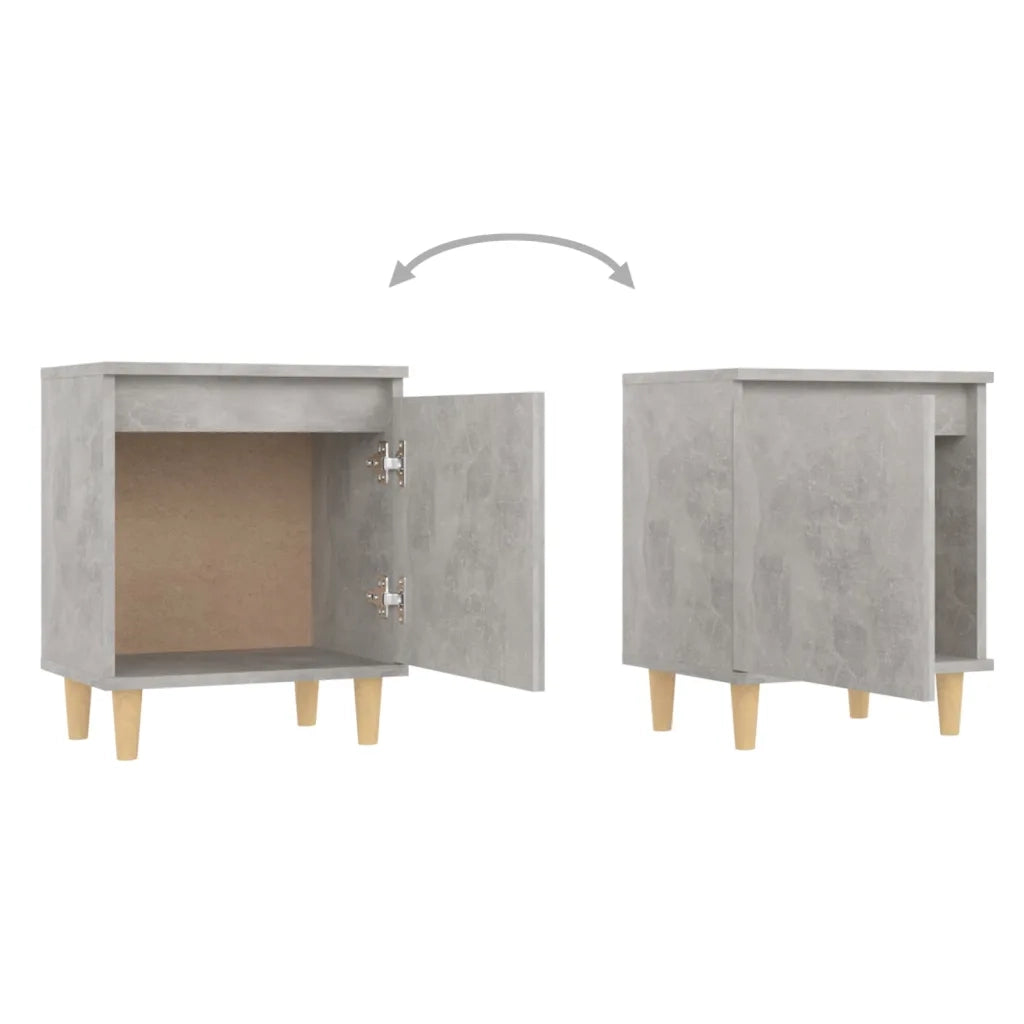 Comodino con Gambe in Legno Massello Grigio Cemento 40x30x50 cm 805823