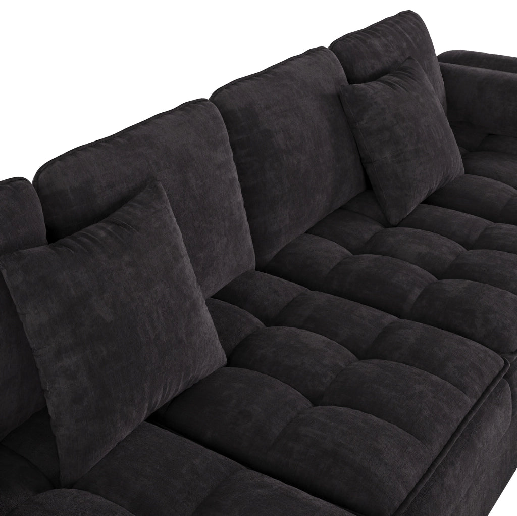 Sofa a U modulare 4-5 posti 262x134x86 cm in chenille nero; con 2 chaise longue