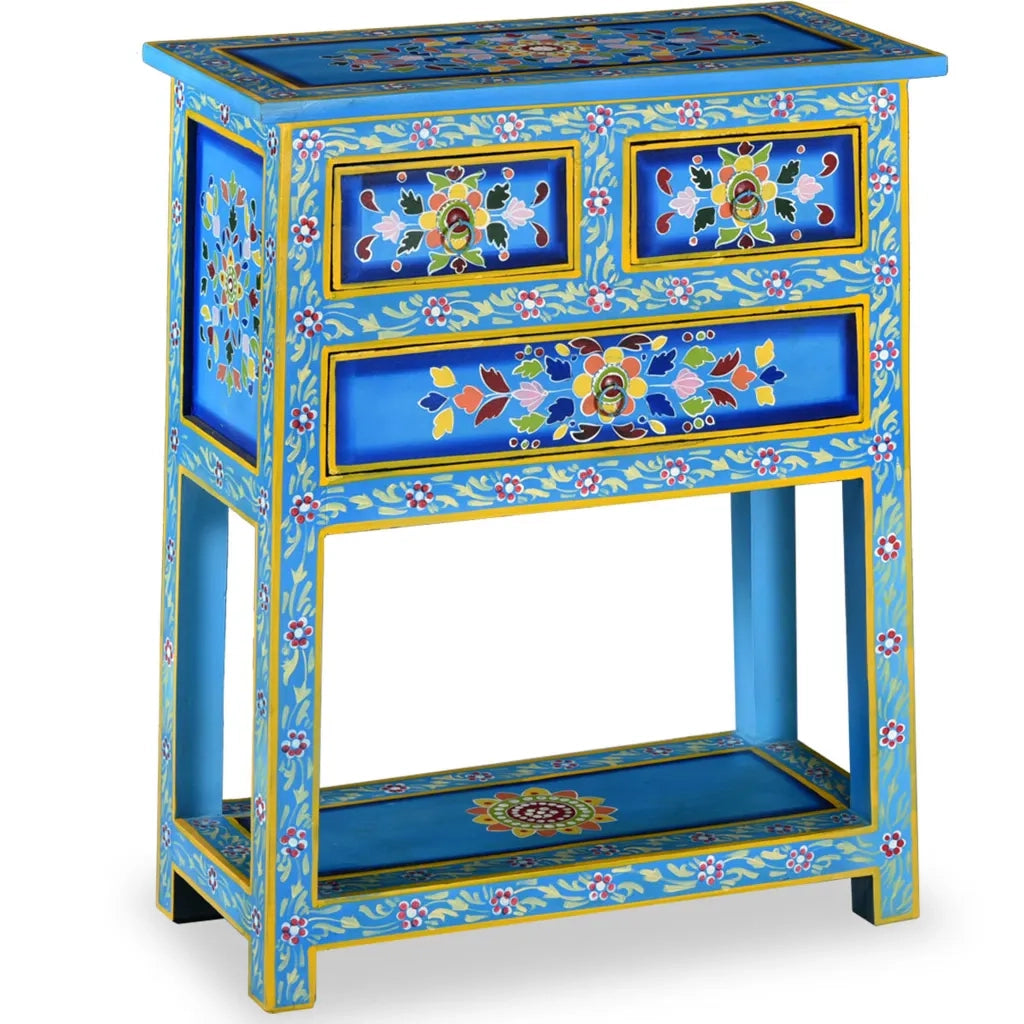 Credenza con Cassetti Massello di Mango Turchese Dipinta a Manocod mxl 94719
