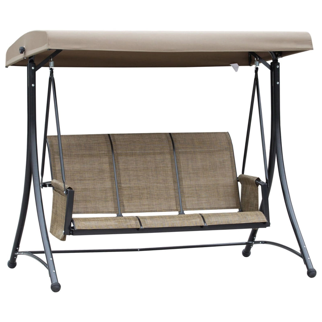EasyComfort Dondolo da Giardino a 3 Posti con Tettuccio Regolabile e Tasche Portaoggetti Marrone 196x128x172cm