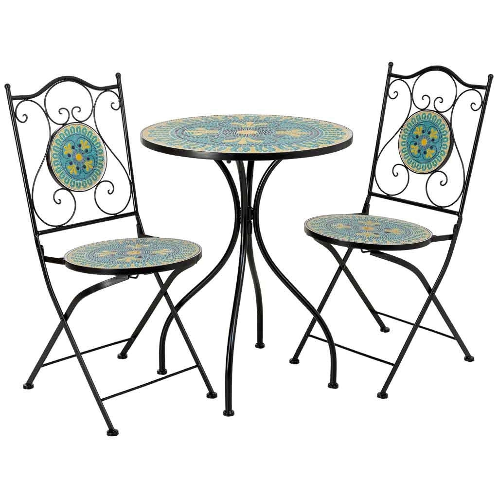 Set tavolo e 2 sedie in metallo, 60x60x75h cm, 38x46x90h cm
