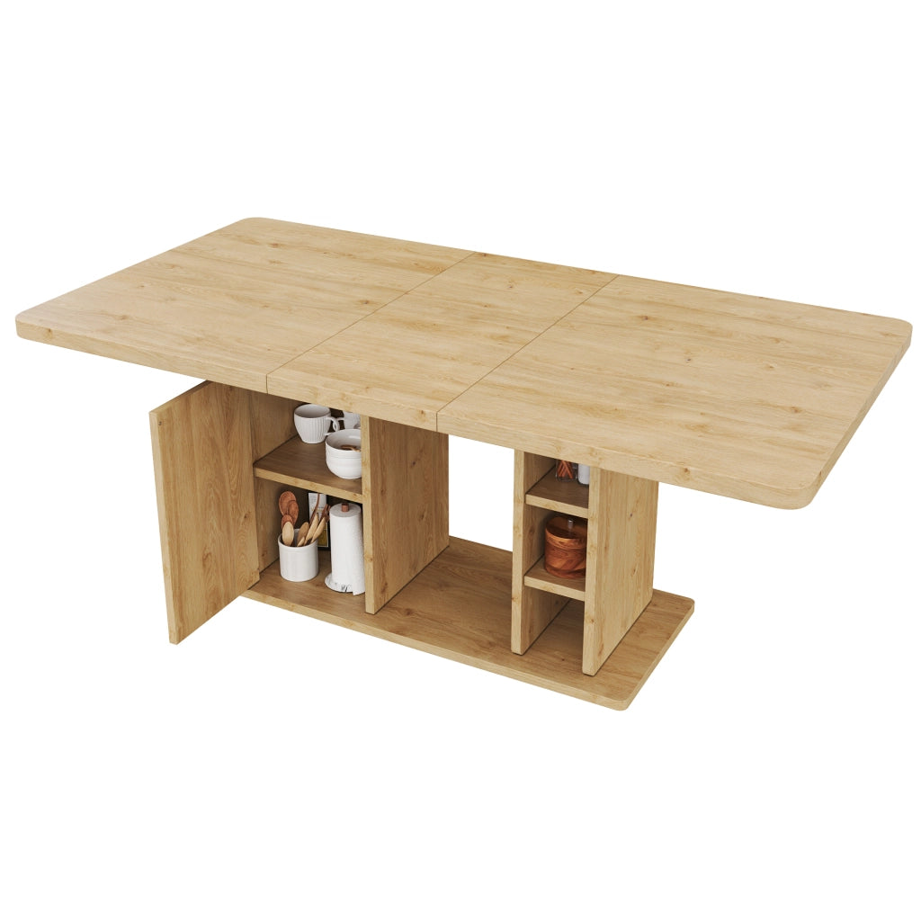 Tavolo da pranzo allungabile 140/180 x 80 cm, per 6–8 persone, con vano contenitore, colore rovere