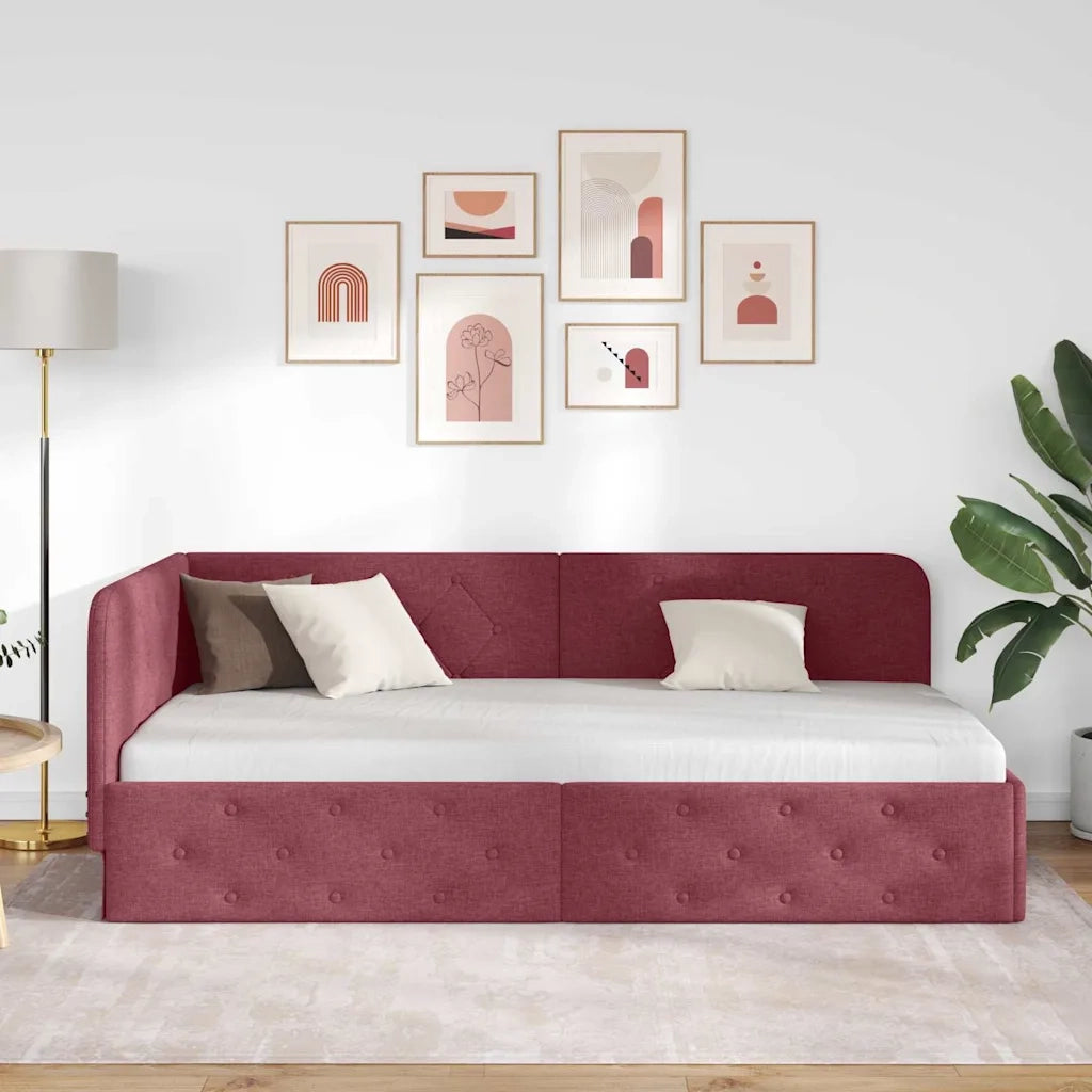 Cornice del letto ad angolo Rosso Vino 90 x 190 cm Tessuto