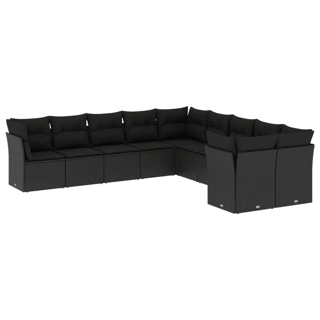 Set Divani da Giardino 10pz con Cuscini in Polyrattan Nero 3218235