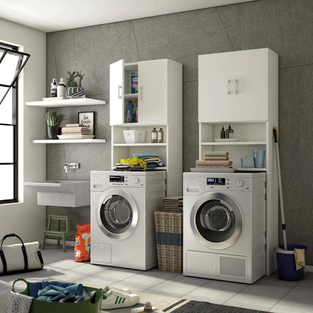 Agar, Armadio Multiuso 2 Ante 3 Ripiani Made in Italy, 65x195h cm Bianco