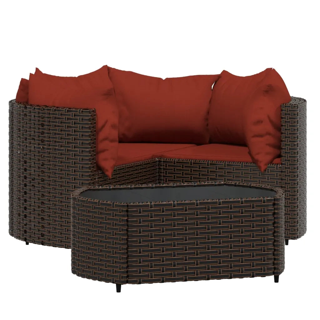 Set Mobili da Giardino 4 pz | Set Salotto da Giardino con Cuscini in Polyrattan Marrone