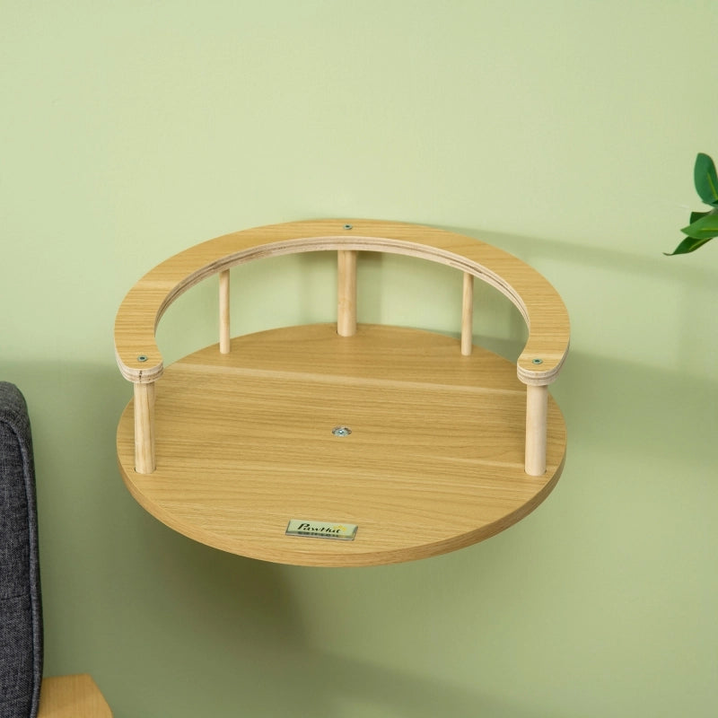 Lettino da parete per gatti con cuscino rimovibile, rotondo, rovere, Ø34 x 10,5 cm