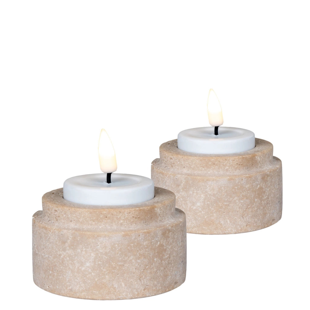 Portacandela Tealight, Marrone, Travertino, 7x7x4,5 cm