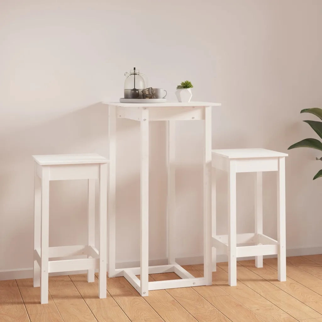 Set da Bar 3 pz Bianco in Legno Massello di Pino 3124728