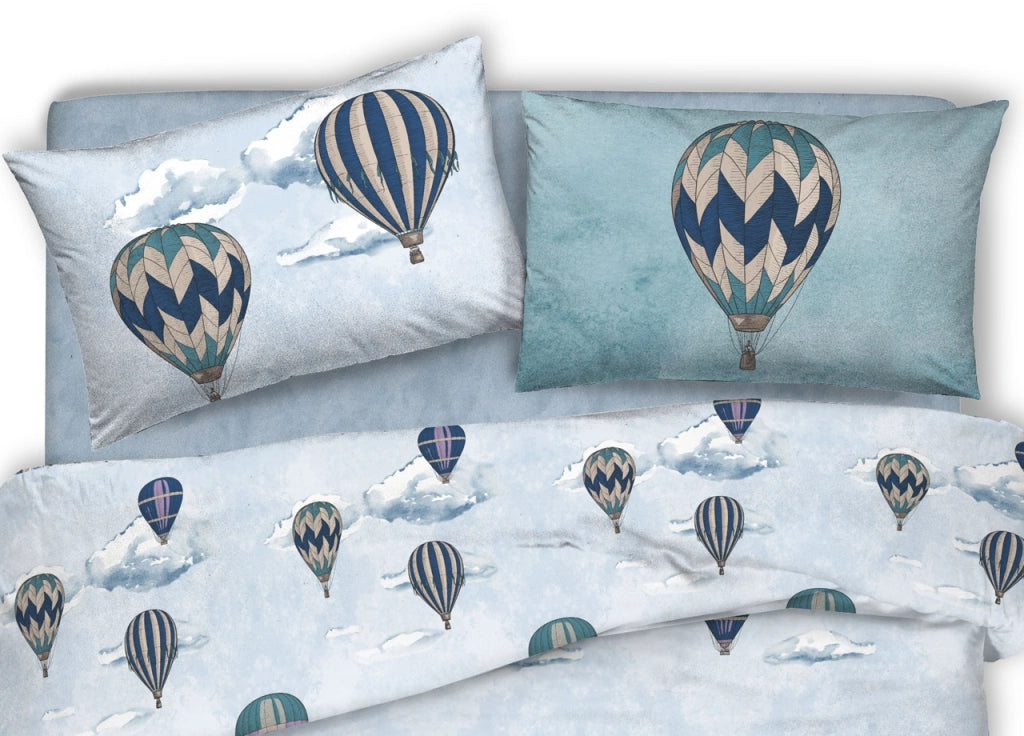 Copripiumino Sacco Piumone Pensieri Delicati Cotone Disegno Volare - Singolo - Blu