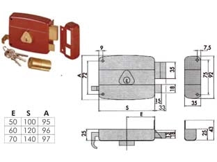 SERRATURA PER PORTE IN LEGNO CATEN. E SCR. DOPPIO CILINDRO FISSO 50121- - mm.70 SX rosso amaranto (50121702N6) - 1 pezzi CISA