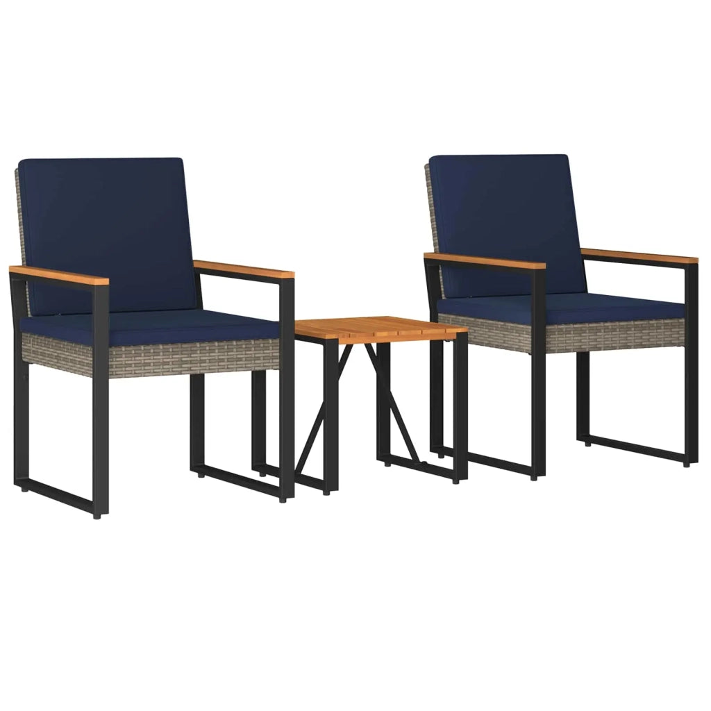 Set Mobili da Esterno 3 pz Grigio e Blu Navy polyrattan 42025334