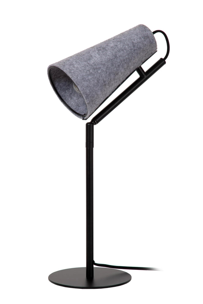 Lampada da tavolo minimal nera, paralume feltro grigio E27 Lucide