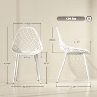 Set 4 Sedie da Pranzo Moderne con Schienale Traforato in Plastica e Gambe in Metallo, Bianco