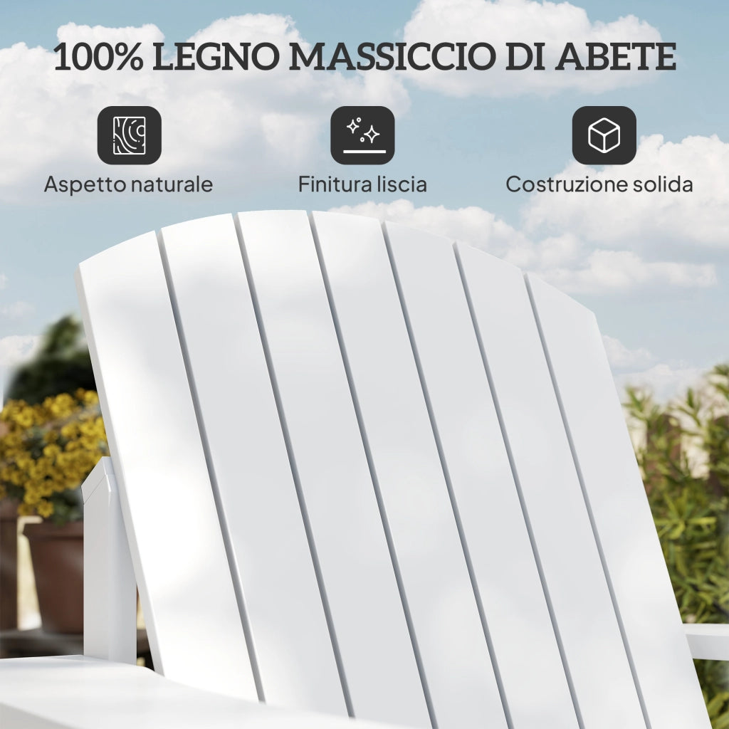 Sedia da Giardino Adirondack in Legno Bianco, Con Porta Bicchieri, Impermeabile e Anti-Muffa, 97x72.5x93cm