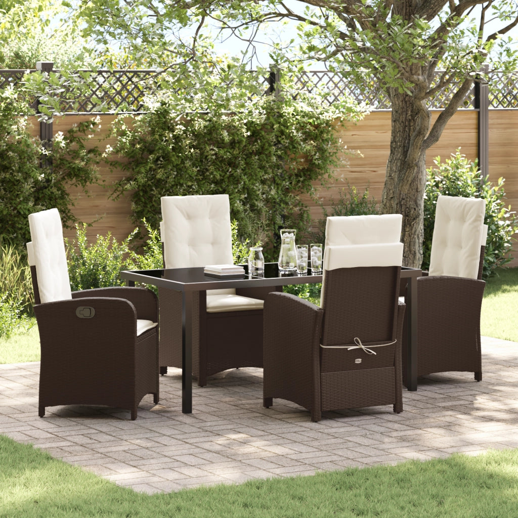 Set da Pranzo da Giardino da 5 Pezzi con Cuscini Marrone Rattan in Polietilene