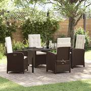 Set da Pranzo da Giardino da 5 Pezzi con Cuscini Marrone Rattan in Polietilene