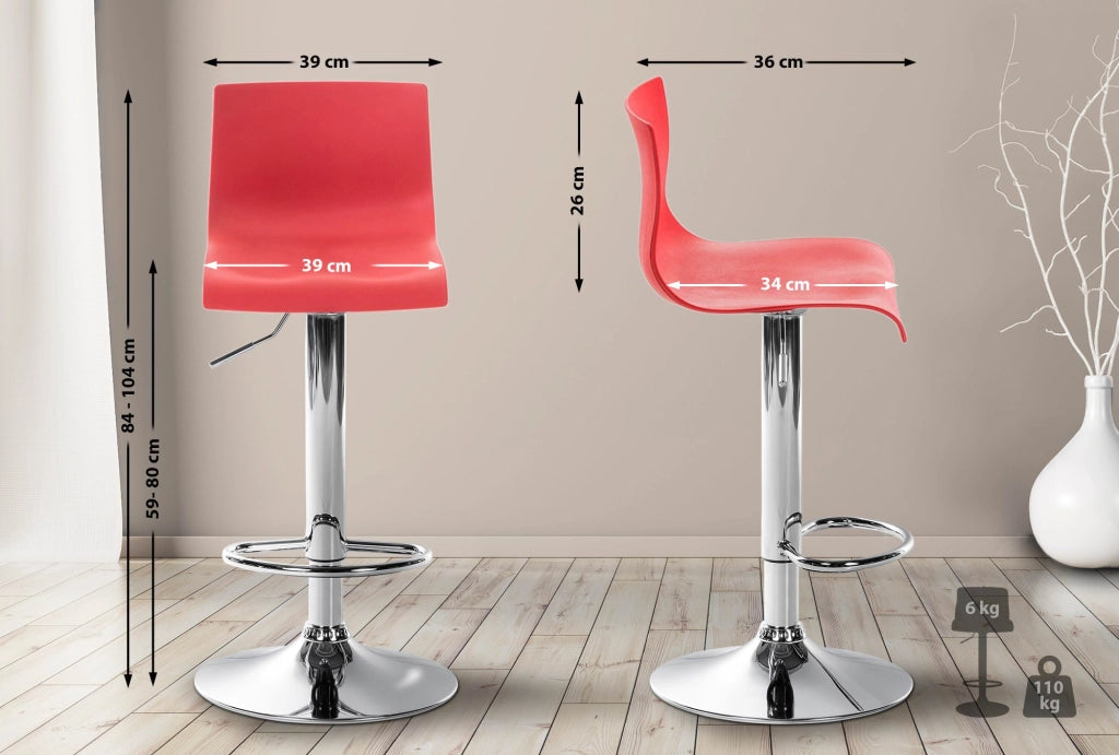 Sgabello Hover in polipropilene e metallo rosso,Metallo in look cromato