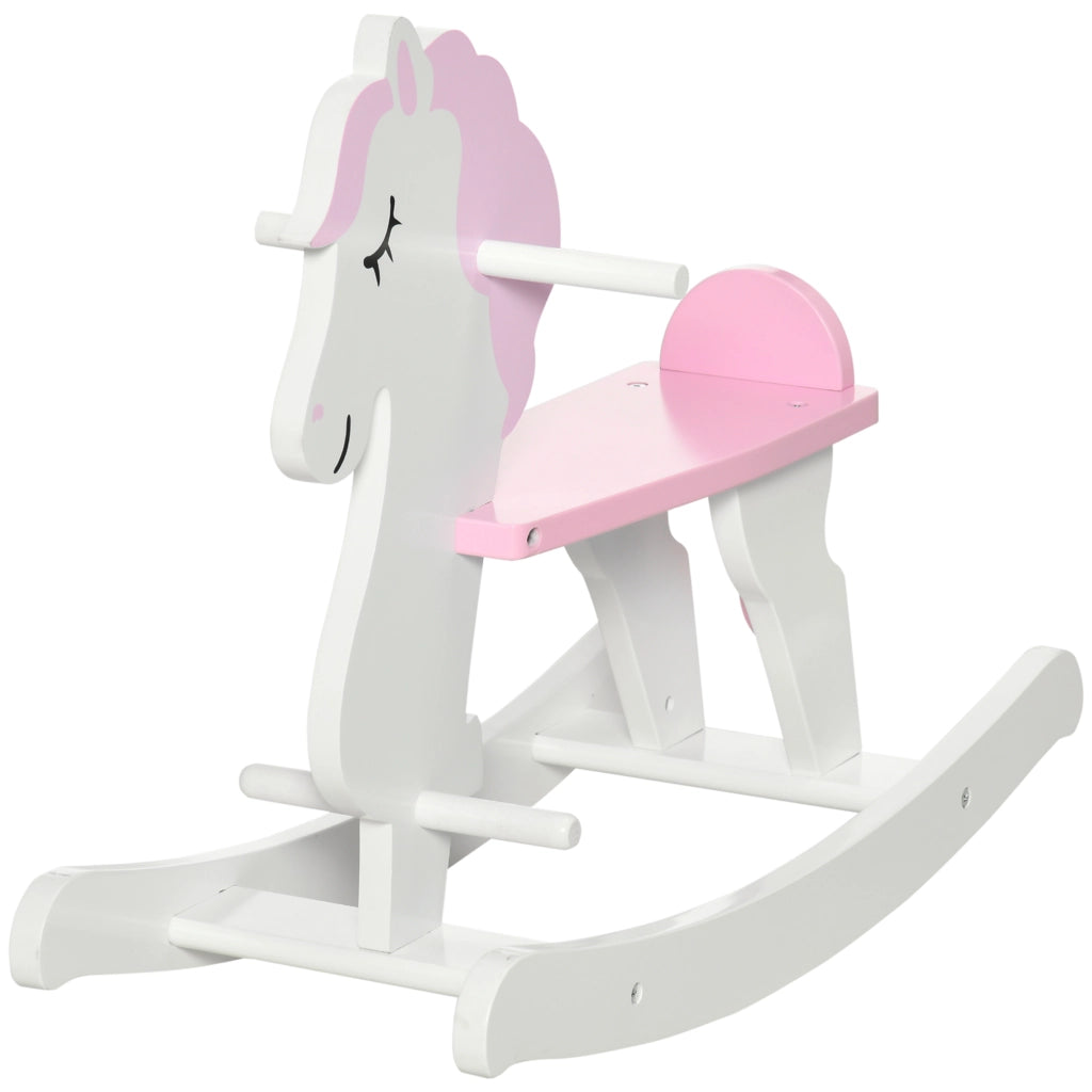 Cavallo a Dondolo Bambini Legno con Manubrio e Pedali ¨C zephmum ¨C 68x27x46,5cm Bianco Rosa