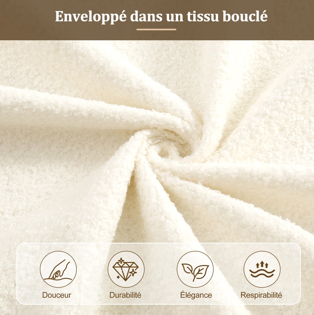Letto imbottito per bambini con contenitore e rete a doghe; bouclé beige; 215x101x98 cm